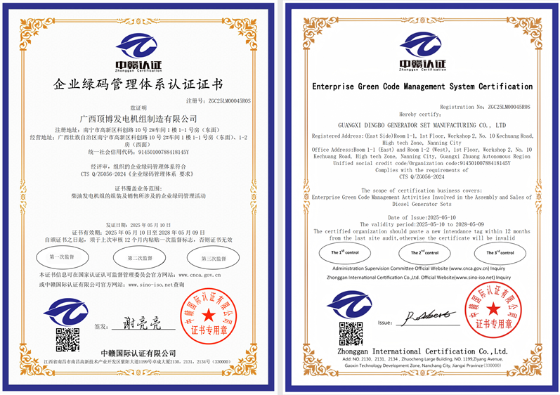 企業(yè)綠碼管理體系認證證書